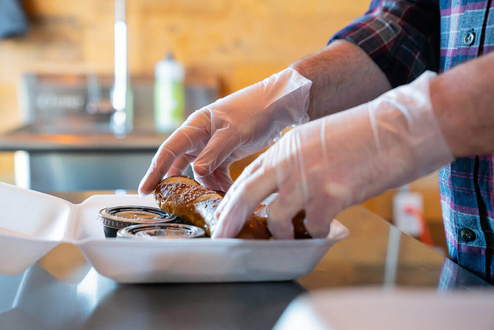 Food Safety disposable polyethylene poly TPE gloves handling food