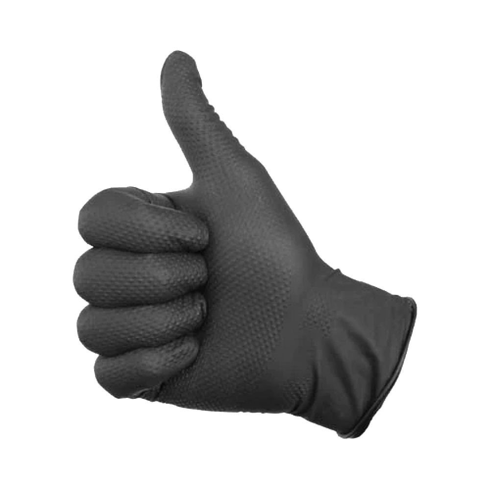 Black Max-Grip Ridged Texture Nitrile Gloves