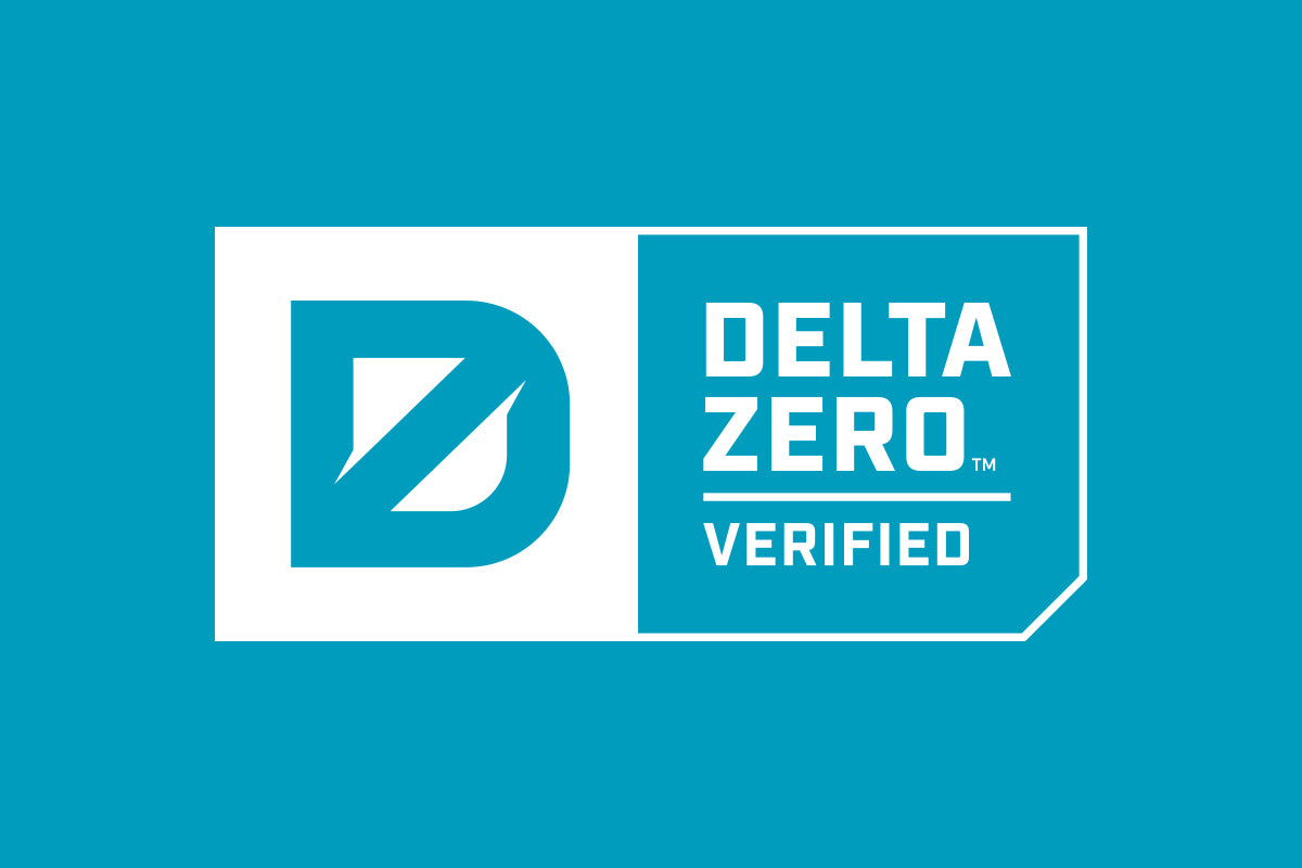 Delta Zero Verified nitrile glove approval badge - Blue