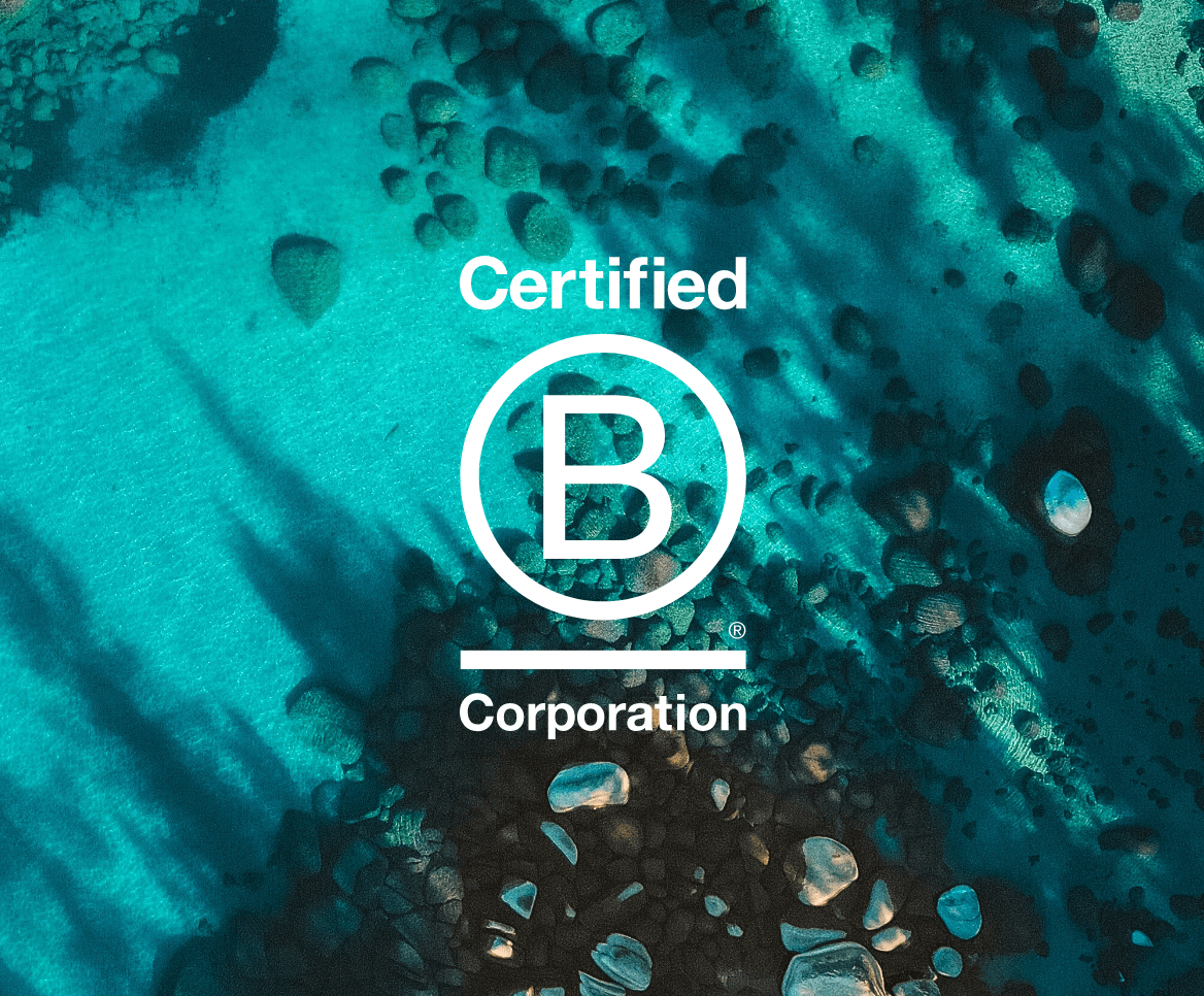 Certified B Corporation Logo over Lake Tahoe