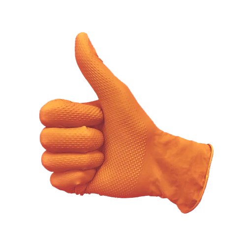 Diamond textured orange nitrile gloves